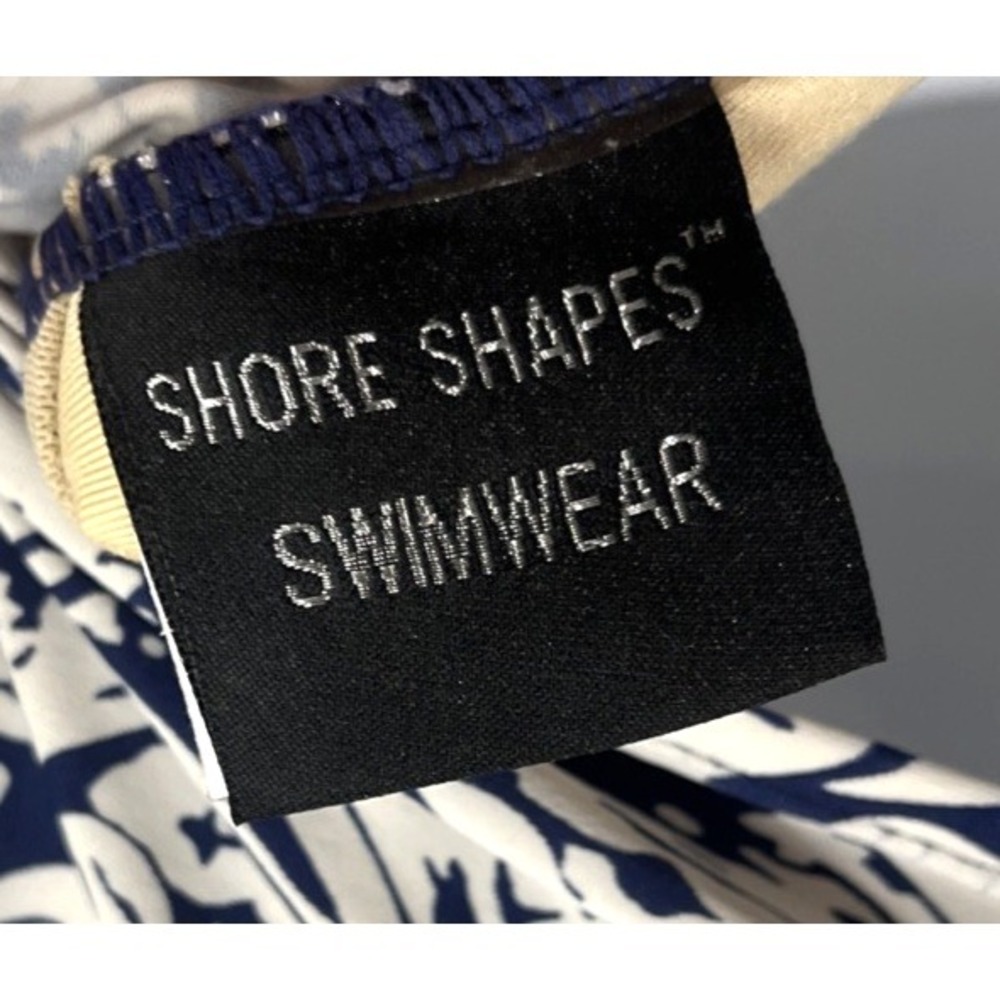 Shore Shapes Navy/Cream Tummy Control Skirted Ruched One-Piece Swimsuit Size 14 - Picture 6 of 10